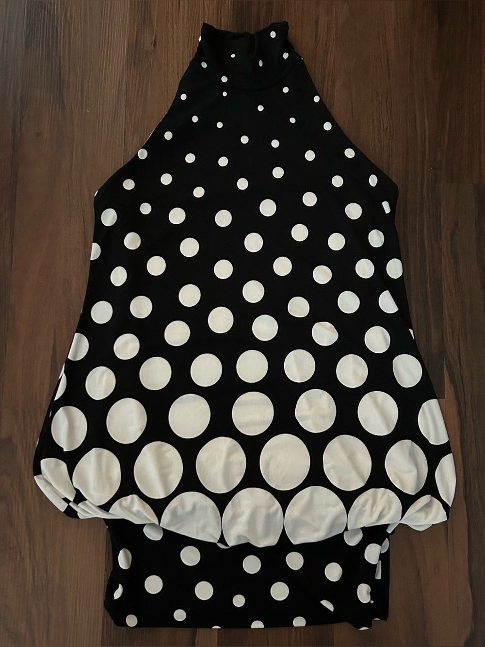 Freshine Womens Black White Polka Dot Halter Neck Draped Dress Large Stretch VTG
